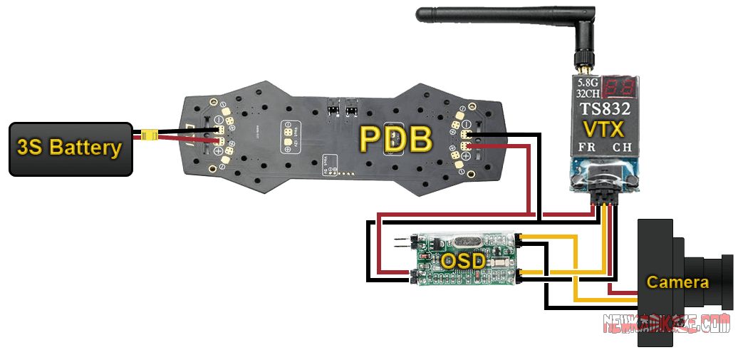 Схема проводки FPV-оборудования с питанием камеры от видеопередатчика