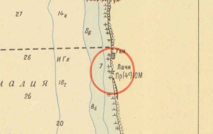 Маяк Лачи на карте 1969 года